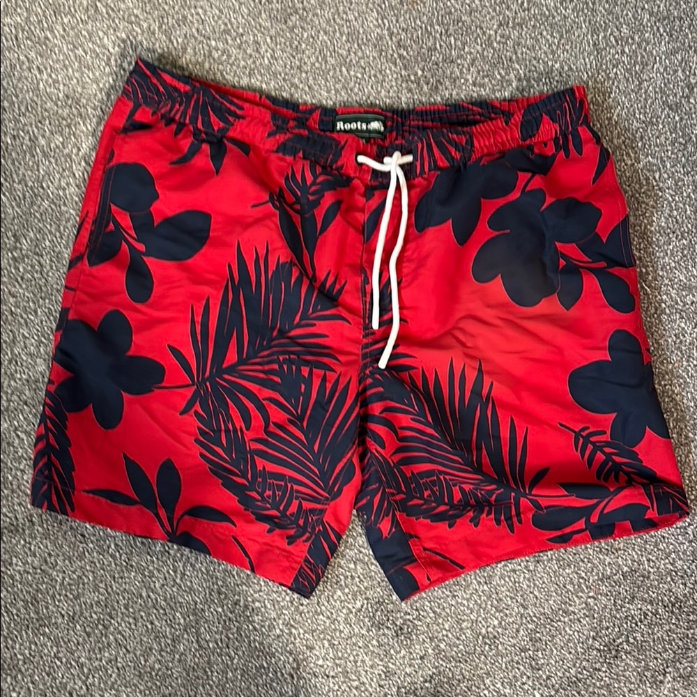 Roots Tropical Red and Black Swim Trunks